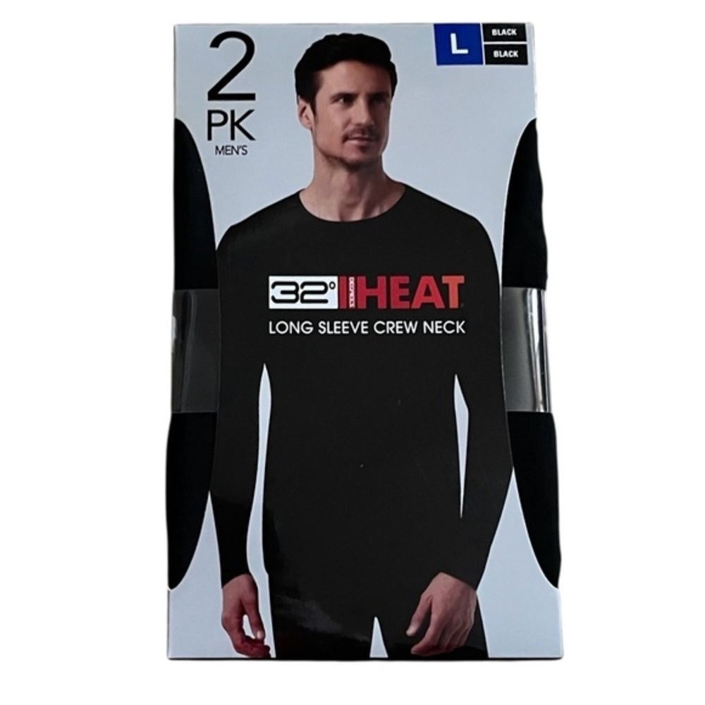 32 Degrees Heat Men's Black Long Sleeve Crew Neck Shirt - 2 Pack